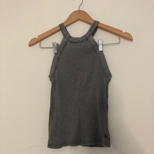 American Eagle High Neck Ribbed Halter Grey Tank